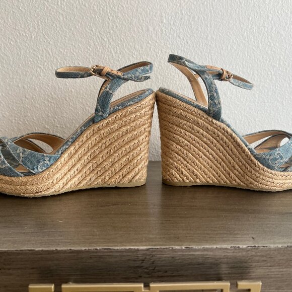 GUCCI Denim GG Espadrille Wedge Sandals – Style 291098 - Picture 7 of 12